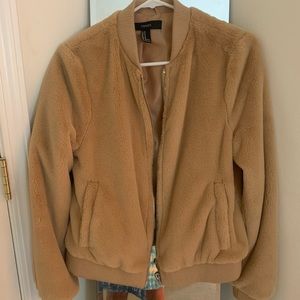 Faux fur tan bomber jacket